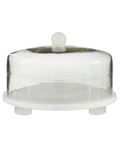 Base para Pastel Mármol Blanco con Campana Cristal