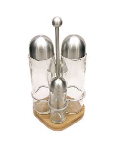 Juego SAL / PIMIENTA / ACEITE / VINAGRE con BASE