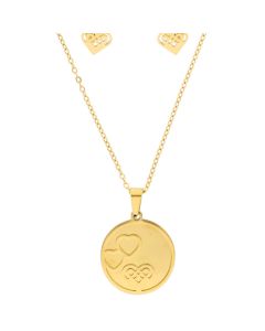 Collar y Aretes Redondo 3 Corazones