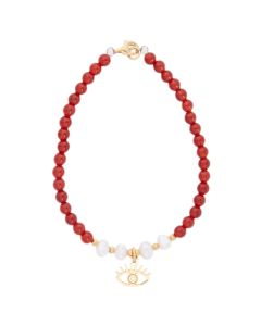 Pulsera Charm Gold Dorada con Ágata Roja