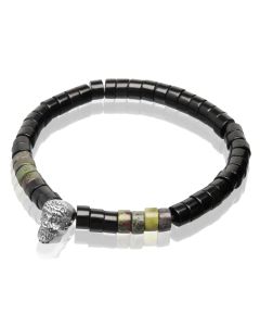 Pulsera Calavera Green Blood Stone y Ágata Negra