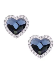 Aretes con Corazón Facetado Color Denim Blue y