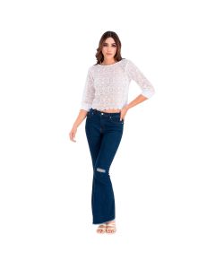 Blusa Manga Corta Crochet Círculos