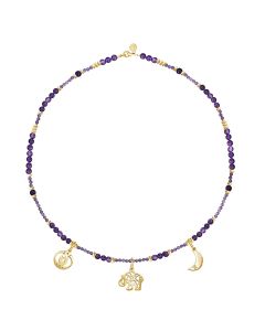 Collar 3 Charms Zen con Amatista Oro