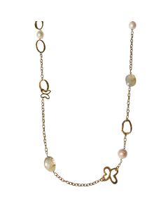 Collar Eslabones Mariposa Largo Perlas Piedras Dra