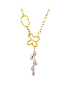 Lariat Eslabones Mariposa con Perlas Dorado