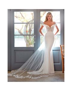 Vestido Estilo Sirena Crepe , Encaje y Pedrería