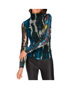 L / S PRNT Mesh Mock NK Top