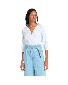 Blusa Regular de Chambray Cuello Tipo Mao