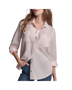 Blusa Garment Dye & Print Split Back Button Front