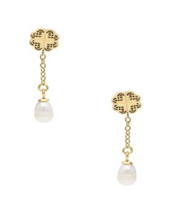 Arete Trébol Cadena con Perla