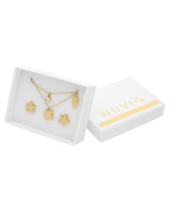 Collar y Aretes 2 Cadenas Flor y Cristal