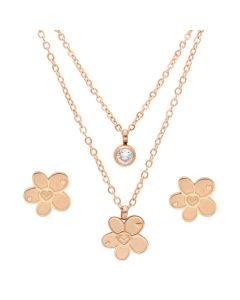 Collar y Aretes 2 Cadenas Flor y Cristal