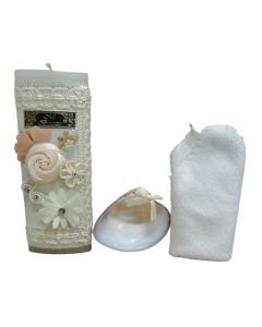 Kit de Bautizo con Vela Gruesa con Flores