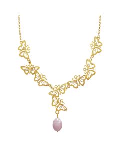Collar Mariposas con Kunzita Oval Dorado
