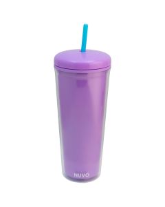 Vaso con Tapa y Popote Doble Pared Morado