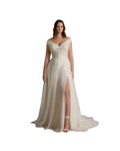 Vestido de Novia Corte Princesa Encaje y Pedrería