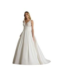 Vestido de Novia Corte Princesa Encaje y Pedrería