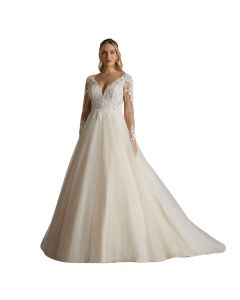 Vestido de Novia Corte Princesa Encaje y Pedrería