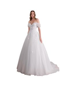 Vestido de Novia Corte Princesa Encaje y Pedrería