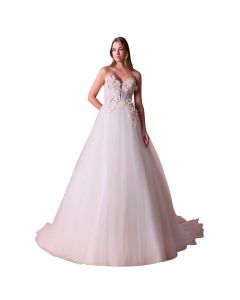 Vestido de Novia Corte Princesa Encaje y Flores