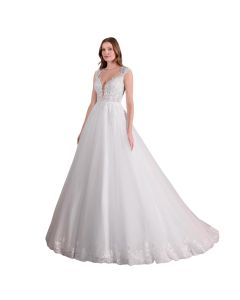 Vestido de Novia Corte Princesa Encaje y Pedrería
