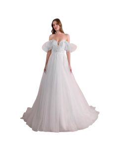 Vestido de Novia Corte Princesa Encaje y Pedrería