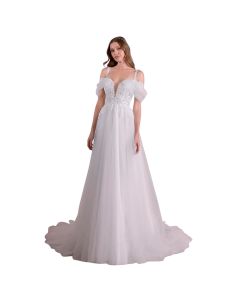 Vestido de Novia Corte a TUL, Encaje y Pedrería