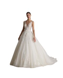 Vestido de Novia Corte Princesa Encaje y Pedrería