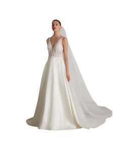 Vestido Corte Princesa Mikado KELLY,ENCAJE,PEDRERI