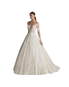 Vestido de Novia Corte Princesa Encaje y Pedrería