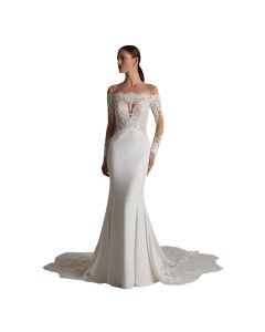 Vestido de Novia Corte Sirena Crepe y Encaje