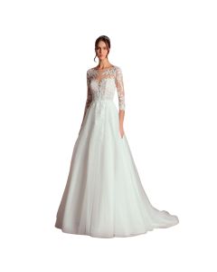 Vestido de Novia Corte Princesa Encaje y Pedrería