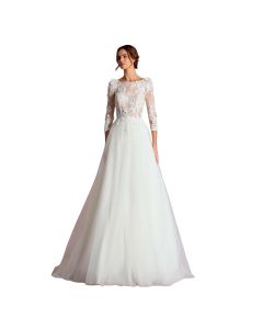 Vestido de Novia Corte Princesa Encaje y Pedrería