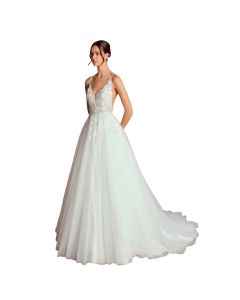 Vestido de Novia Corte Princesa Encaje y Pedrería