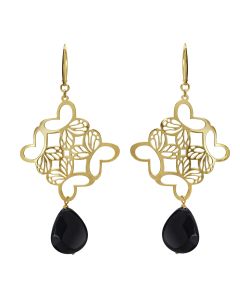 Aretes Rombo Monarca Dorado con Ágata Negra
