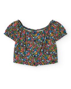 Crop Top Manga Corta Floreada