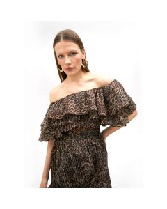 Blusa Top Mangas Volante Animal Print