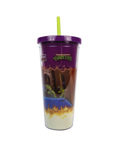 "TMNT 8BIT Vaso con Popote y Tapa de Plástico
