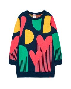 Vestido Tegido Manga Larga Estampado Corazones