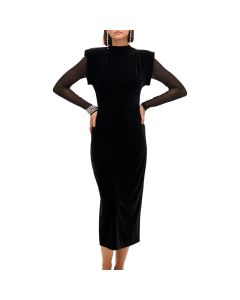 Vestido Largo Velvet Manga Transparente