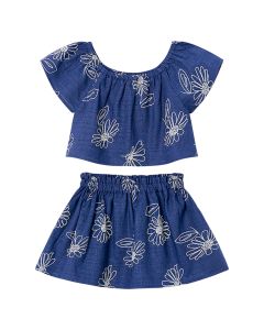 CONJ. Falda Lino Estampado y Blusa MC