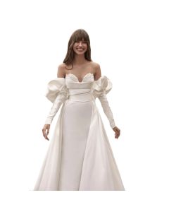 Vestido Corte Sirena con Sobrefalda y Mangas