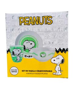 Vajilla Peanuts Snoopy (4 TAZAS, 4 BOWLS, 4