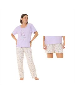 Pijama de 3 Piezas Manga Corta para Dama