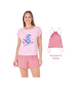 Conjunto Pijama Short Manga Corta con Accesorio