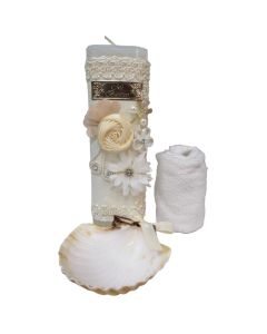 Kit de Bautizo con Vela Gruesa con Flores