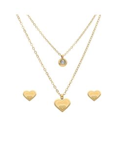 JGO.COLLAR y Aretes 2 Cadenas Corazón y Cristal